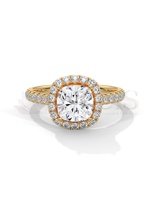 Majestic Cushion Square Halo Pave Diamond Engagement Ring